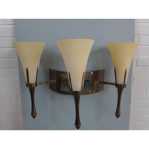 278 - A pair of Chelsom bronze patinated metal wall sconce with three glass shades (one shade damaged) 46 ... 