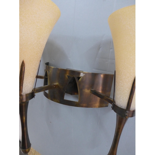 278 - A pair of Chelsom bronze patinated metal wall sconce with three glass shades (one shade damaged) 46 ... 