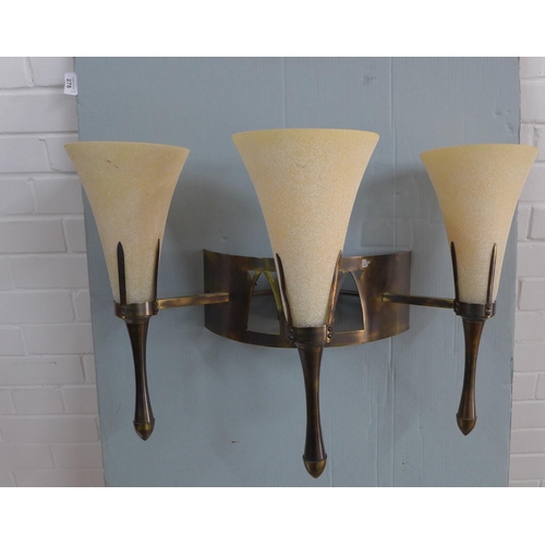 278 - A pair of Chelsom bronze patinated metal wall sconce with three glass shades (one shade damaged) 46 ... 