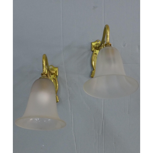 280 - A pair of Art Nouveau style brass wall lights with opaque glass shades (2)