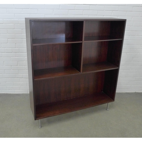 282 - Omann Jun open bookcase on chrome legs, retains label and with cable holes to the back panel, 135 x ... 