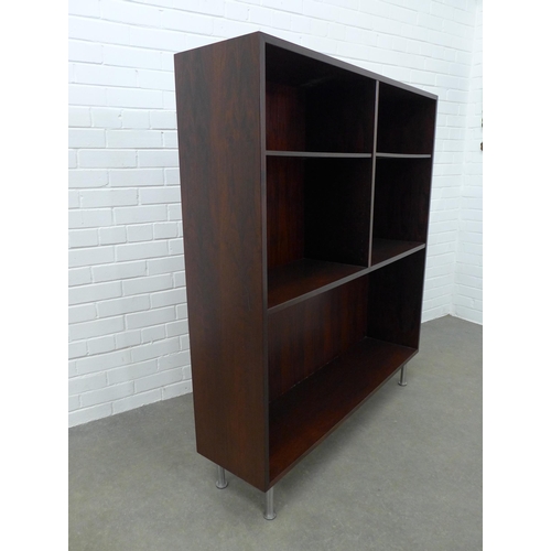 282 - Omann Jun open bookcase on chrome legs, retains label and with cable holes to the back panel, 135 x ... 