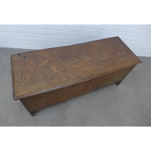 287 - Primitive country wood coffer, possibly Scottish, plain rectangular top with black iron interior hin... 