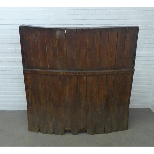 290 - An antique oak high back wooden settle with concave panelled back, solid seat and open arms, 146 x 1... 