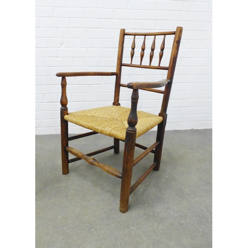 292 - Sussex style open armchair and a similar side chair, both with canework seats, (2) 88 x 54 x 41cm