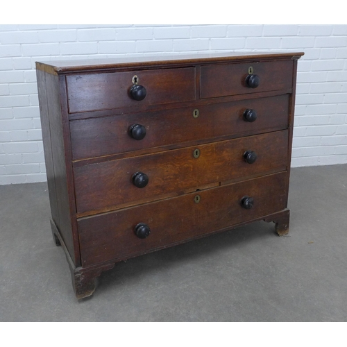 293 - 19th century oak chest, rectangular top over two short and three long drawers with bun handles, , on... 