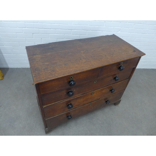 293 - 19th century oak chest, rectangular top over two short and three long drawers with bun handles, , on... 