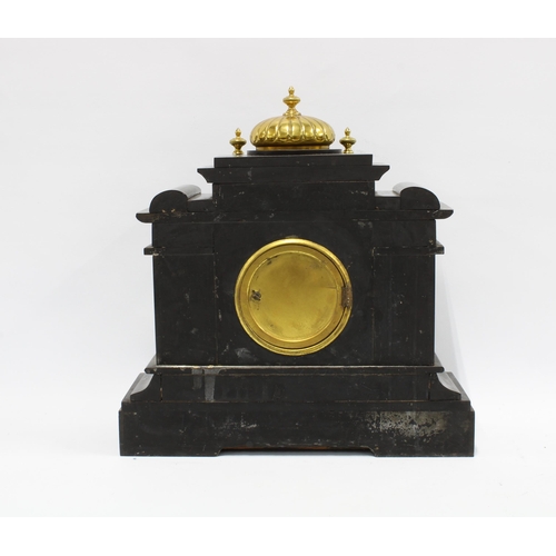 294 - Victorian black slate clock garniture , 39 x 38cm.