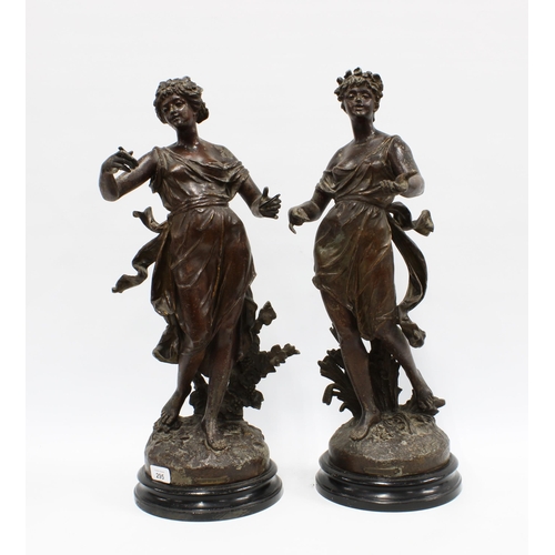 295 - Pair of spelter figures; Chant de la Vigne & Chant des Bles , (lute is loose a/f) 62cm. (2)