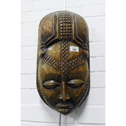 296 - African wooden wall mask, 48 x 25cm.