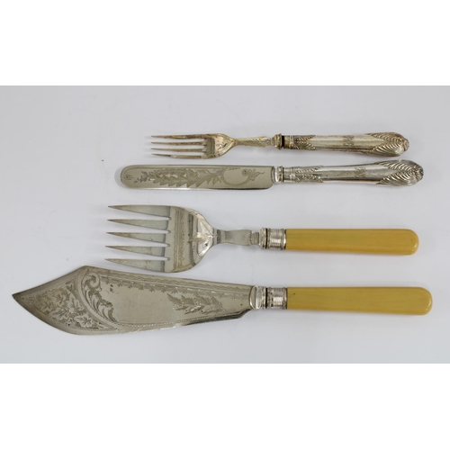 317 - Mahogany canteen with silver plated fish servers and fish knives and forks, for a twelve place setti... 