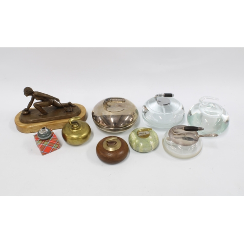 320 - A collection of miniature curling stones, inglass, brass and resin , etc (a lot)