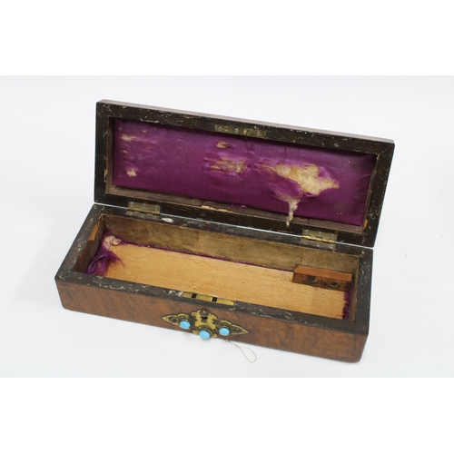 354 - Walnut box, brass mounted with turquoise cabochons, 11 x 29cm.