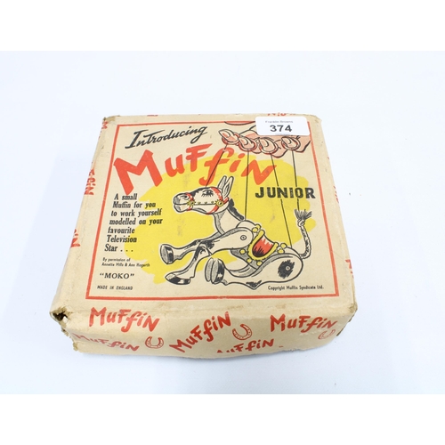 374 - Moko - a vintage Muffin the Mule junior string puppet, with original box