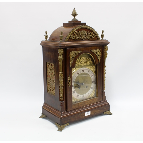 387 - Large mahogany mantle clock, ting-tang striking movement stamped M.B P and numbered 24571, with a si... 