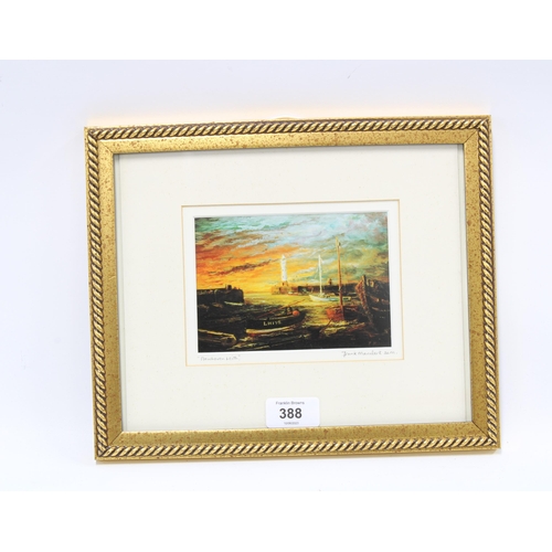 388 - Frank Manclark, coloured print of Newhaven Harbour, in a glazed gilt frame, size overall 30 x 24cm