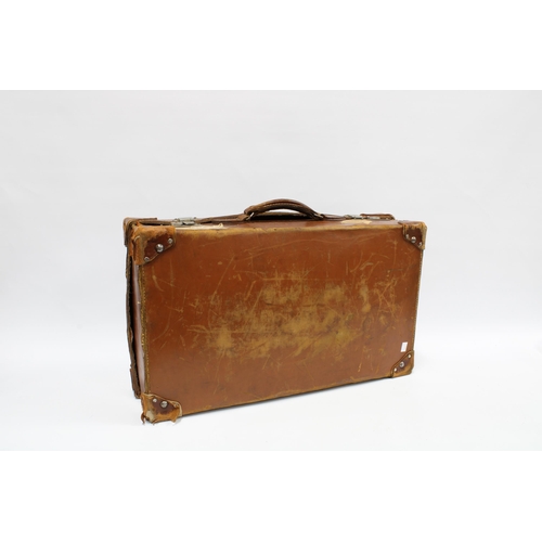 393 - Vintage brown leather Travel suitcase, 37 x 62cm.