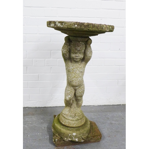 405 - Composition garden cherub bird bath, 88 x 43cm.