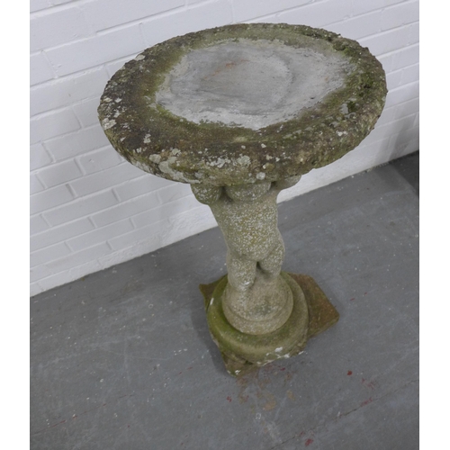 405 - Composition garden cherub bird bath, 88 x 43cm.