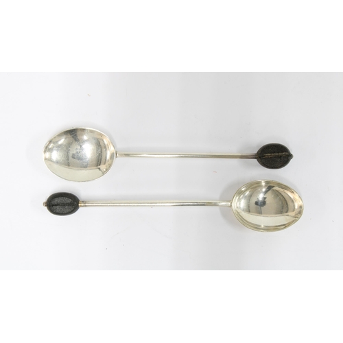 56 - Two sets of six silver coffee bean handled spoons, Birmingham 1926 & 1931 together with four Epns sp... 