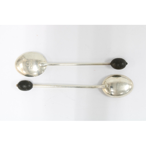 56 - Two sets of six silver coffee bean handled spoons, Birmingham 1926 & 1931 together with four Epns sp... 