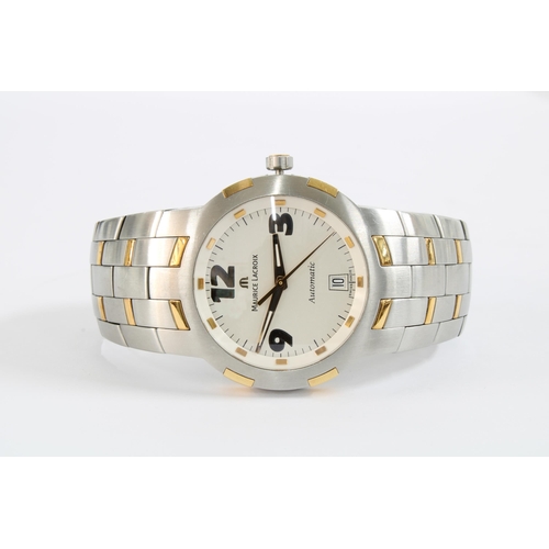 60 - Maurice Lacroix steel two tone automatic wristwatch, with cream dial and rose gold numbers 3, 9 & 12... 