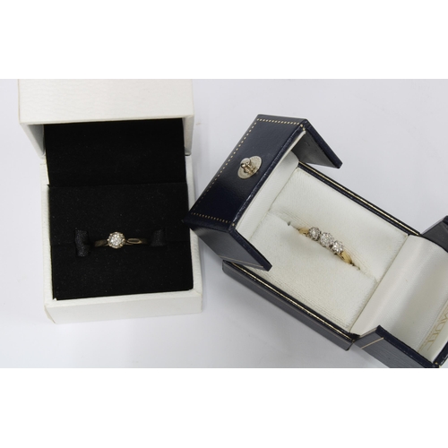 64 - 18ct gold three stone diamond ring, illusion set, Birmingham 1963 together with a 9ct gold diamond s... 