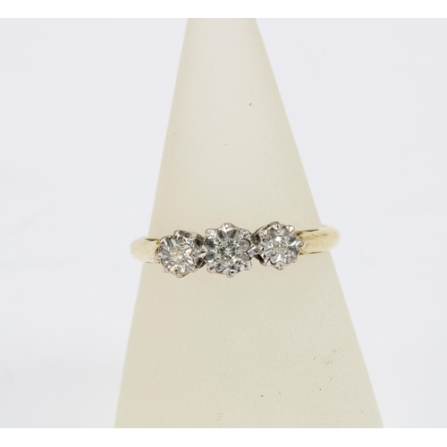 64 - 18ct gold three stone diamond ring, illusion set, Birmingham 1963 together with a 9ct gold diamond s... 