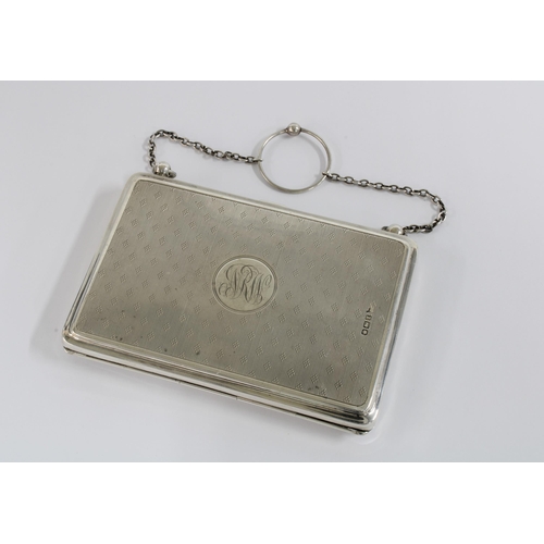 65 - George V silver purse / aide memoire, Sheffield 1915, engine turned decoration and green leather int... 