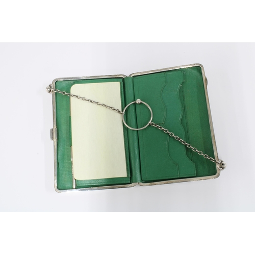 65 - George V silver purse / aide memoire, Sheffield 1915, engine turned decoration and green leather int... 