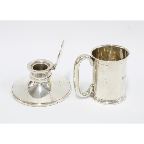 66 - An Edwardian silver christening mug, Birmingham 1903, probably by Charles Horner together with a  si... 