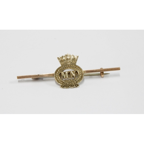 71 - 9ct gold Merchant Navy bar brooch, stamped 9ct, 5cm