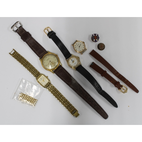 74 - Gents vintage Optima wristwatch and two ladys wristwatches, a gold plated watch face and two enamel ... 