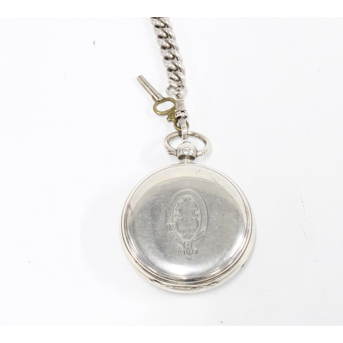 76A - Victorian silver cased open face pocket watch, John Hammon, Chester 1892, with silvered foliate engr... 