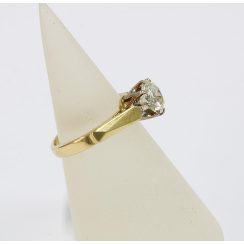 77 - 18ct yellow gold diamond solitaire ring with a round brilliant cut diamond weighing approx 1 carat, ... 