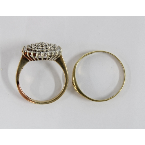 80 - 9ct gold dress ring, size K1/2, and an unmarked yellow metal ring size O (2)