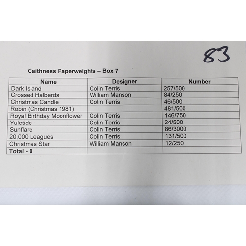 83 - Caithness Glass paperweights, limited editions to include Dark Island, Christmas Candle, Royal Birth... 
