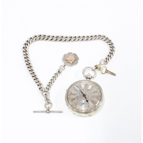 76A - Victorian silver cased open face pocket watch, John Hammon, Chester 1892, with silvered foliate engr... 