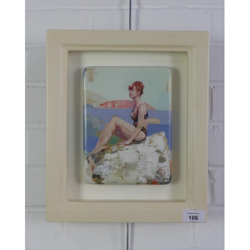 106 - Layla Rose 'Sitting Wet' oil on board, framed under glass with a showcase frame, 15 x 20cm