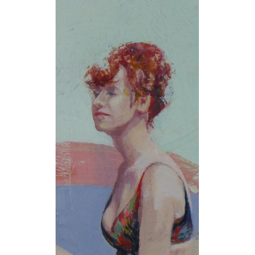 106 - Layla Rose 'Sitting Wet' oil on board, framed under glass with a showcase frame, 15 x 20cm