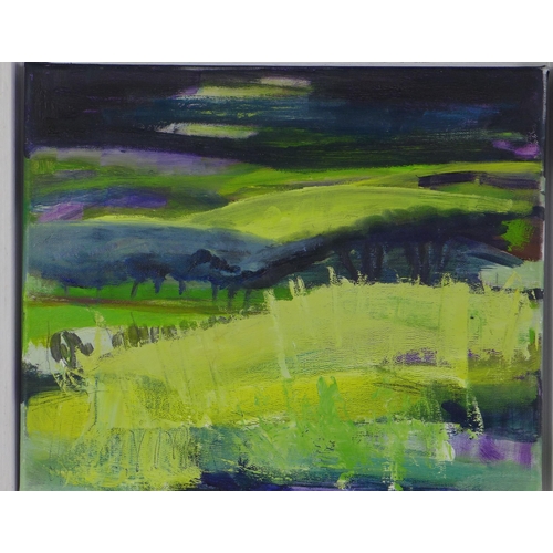 108 - 'Moonlight Over The Moors' acrylic on canvas, signed indistinctly verso, framed, 30 x 25cm