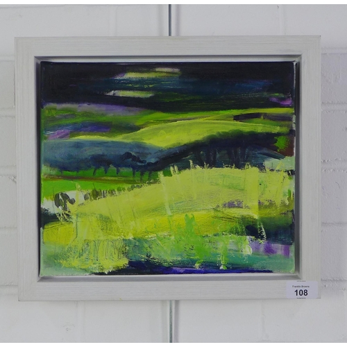 108 - 'Moonlight Over The Moors' acrylic on canvas, signed indistinctly verso, framed, 30 x 25cm