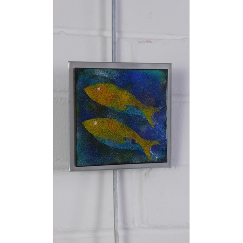 109 - Two colour enamelled panels of fish, one framed, larger 15 x 10cm (2)