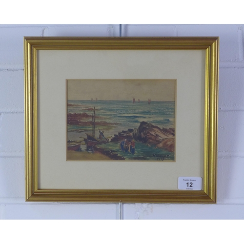 12 - R. Wishart, East Coast Scene, watercolour, signed and dated 1915, framed under glass 18 x 13cm