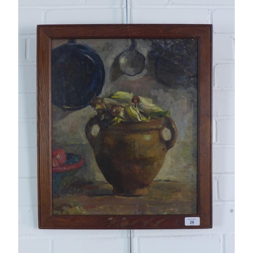 26 - 19th century French School, oil on panel of a large jar containing chicory, apparently unsigned, 37 ... 