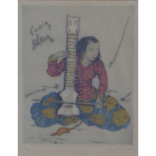27 - Elyse Ashe Lord (BRITISH 1900-1971) 'Indian Dilruba', etching colour 22/75, signed in pencil, framed... 