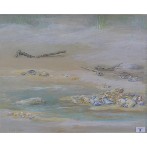 30 - Sheila Fraser, 'Sea Shore', gouache, signed and framed under glass, 62 x 49cm
