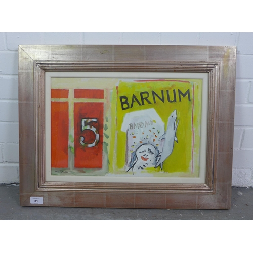 31 - David Michie O.B.E., R.S.A., R.G.I., F.R.S.A (SCOTTISH 1928-2015) Barnum, oil on canvas, signed, fra... 