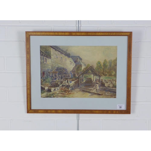 38 - Mill-Nab, Crieff, watercolour, signed with initials D.McB and dated 1913, framed under glass, 36 x 2... 