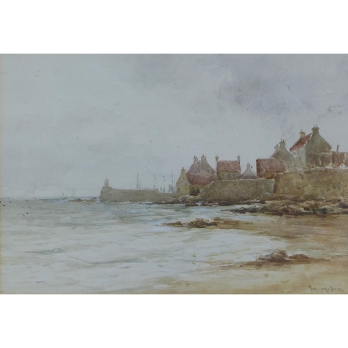 53 - Joseph (Joe) Milne (SCOTTISH 1857-1911) Coastal village & harbour scene, watercolour on paper, signe... 
